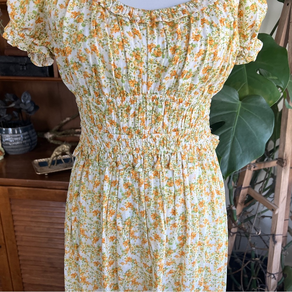 Lush Vintage Floral Yellow Midi Dress M - Picture 3 of 9